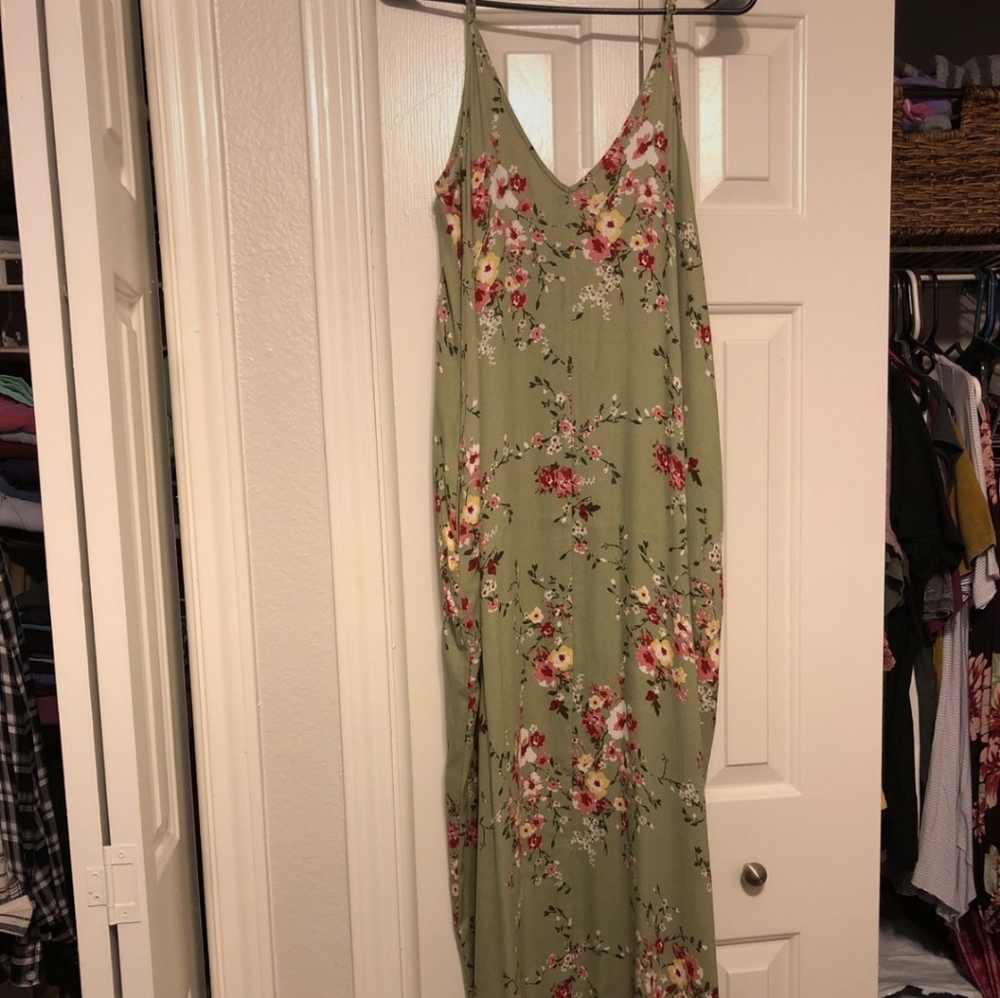 Light olive green & floral dress
